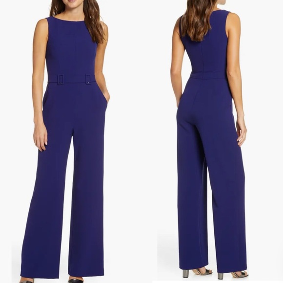 Vince Camuto Pants - Vince Camuto Double Belt Buckle Wide Leg Crepe Nautical Jumpsuit Size 10P